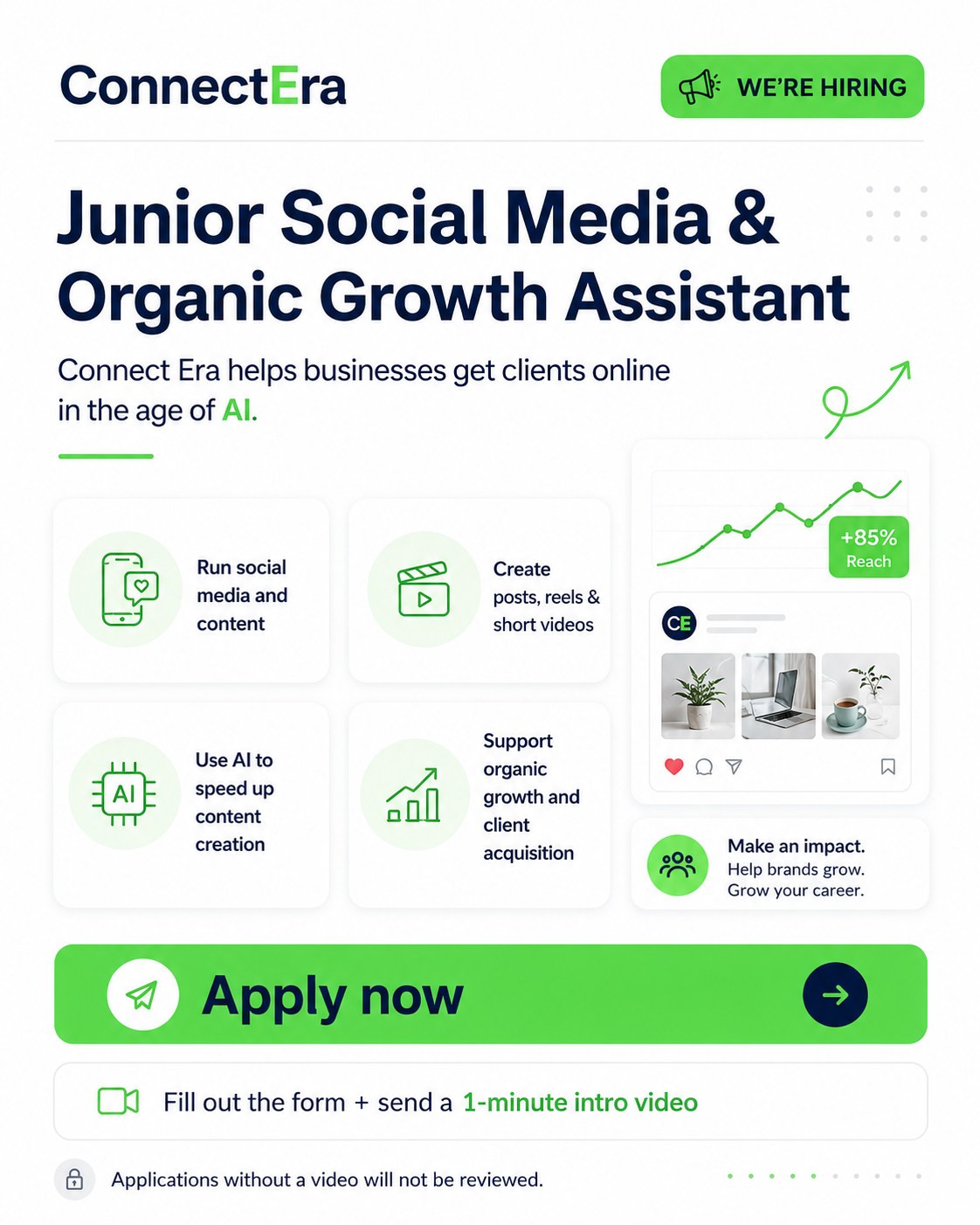 Junior Social & Organic Growth Assistant — ConnectEra is hiring. Make ConnectEra more visible, credible, and trusted online.