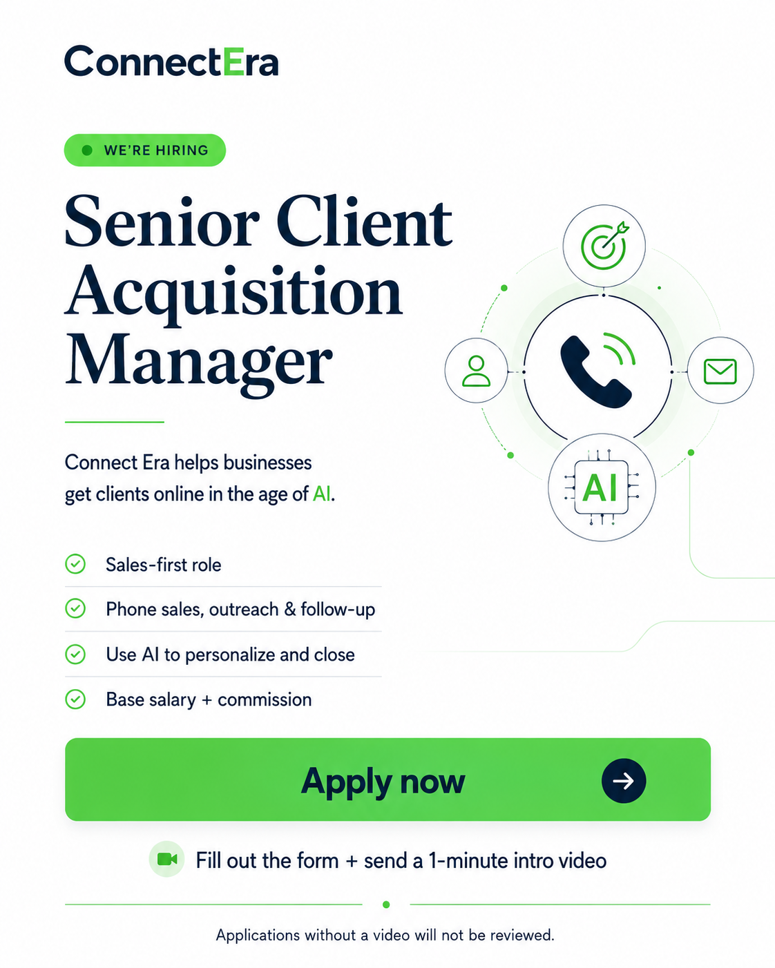 Senior Client Acquisition Manager — ConnectEra is hiring. A sales-first seat — turn pipeline into closed clients.