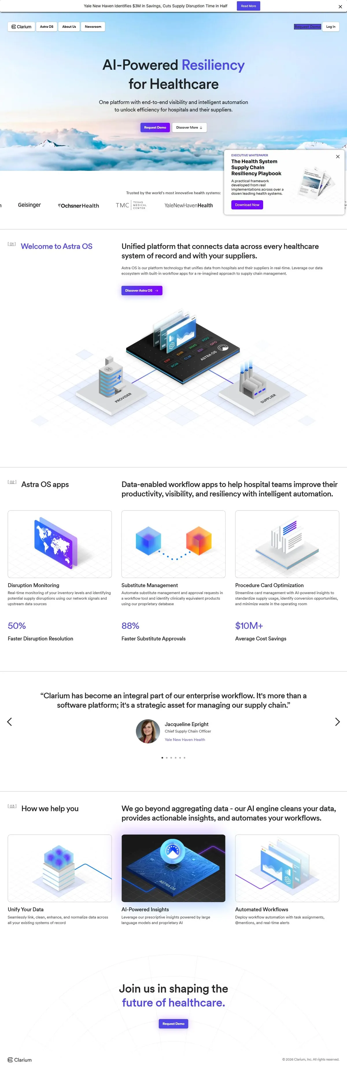 Clarium Health — Healthcare Tech, full live page