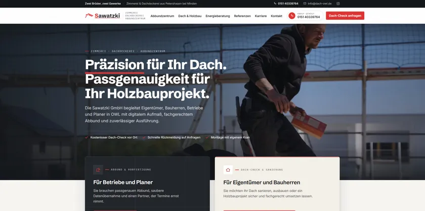 Sawatzki GmbH — carpentry and roofing, website hero