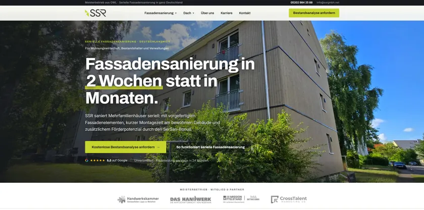 SSR GmbH — serial facade renovation, website hero